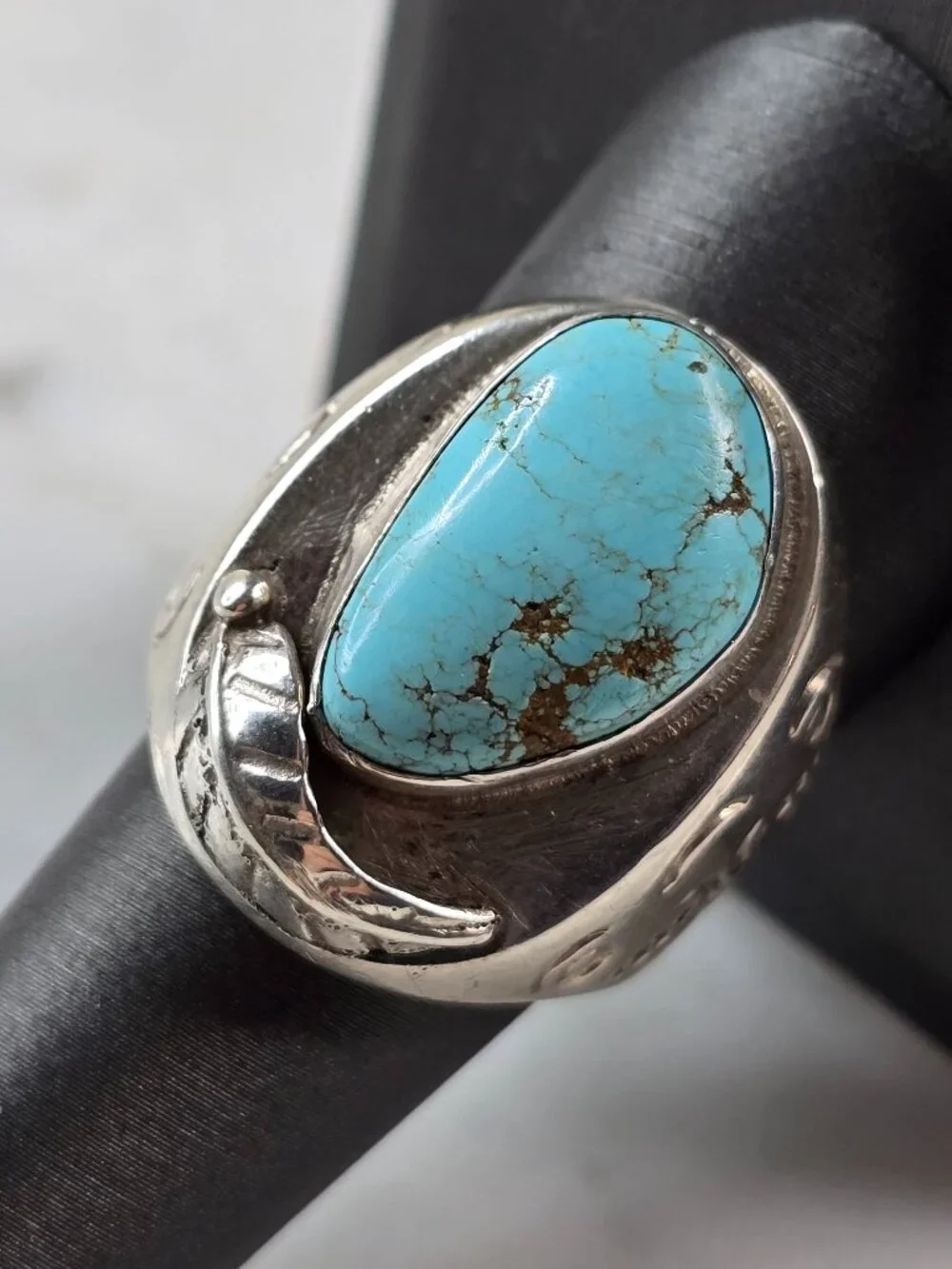 Mens Vintage Sterling Silver Southwestern Turquoise Ring 23.9g E5556